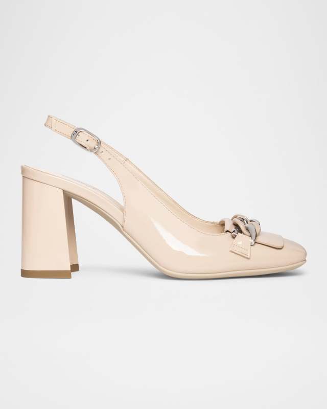 Patent Leather Chain Slingback Pumps